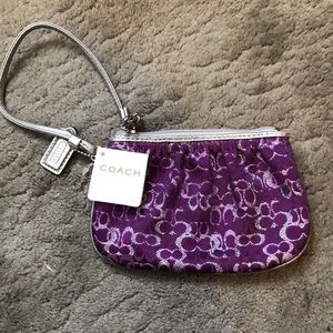 NWT Purple and Silver Small Coach Wristlet